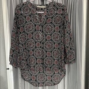 Gibson Black Floral Medallion V-Neck Tunic